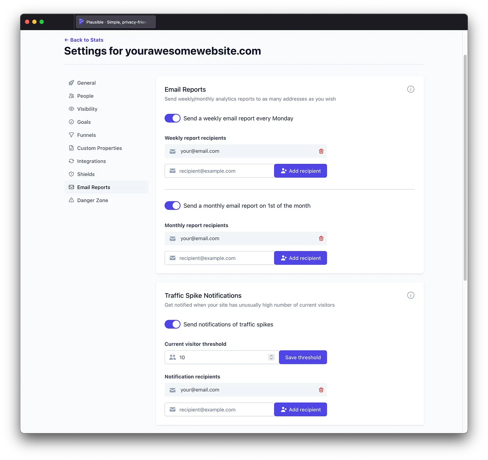 Plausible email reports Plausible email reports